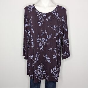 J Jill Wearever Purple Floral Long Sleeve Oversized Lounge Long Top L